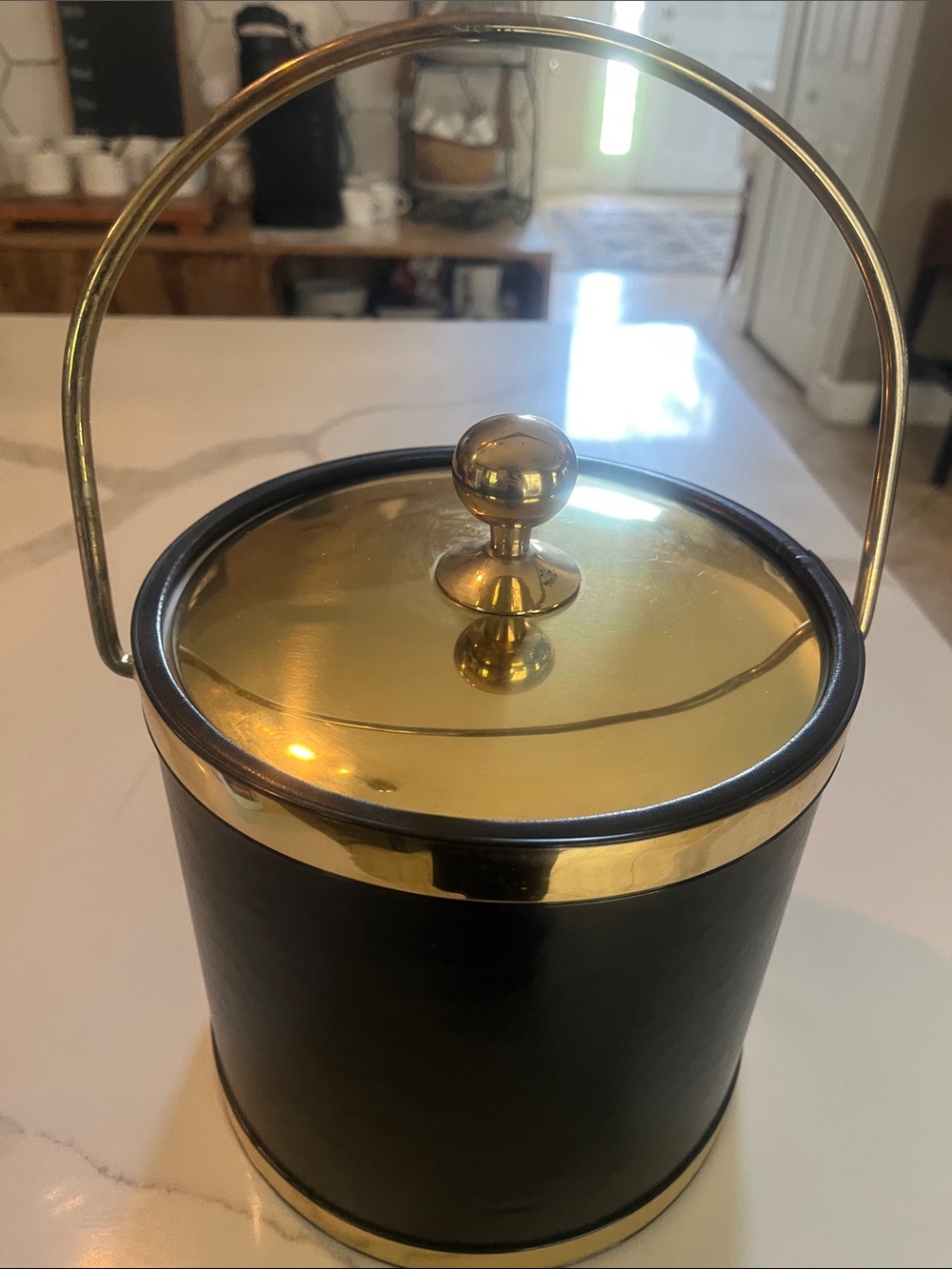 Vintage Kraftware 3Qt Gold and Black Ice Bucket with Handle